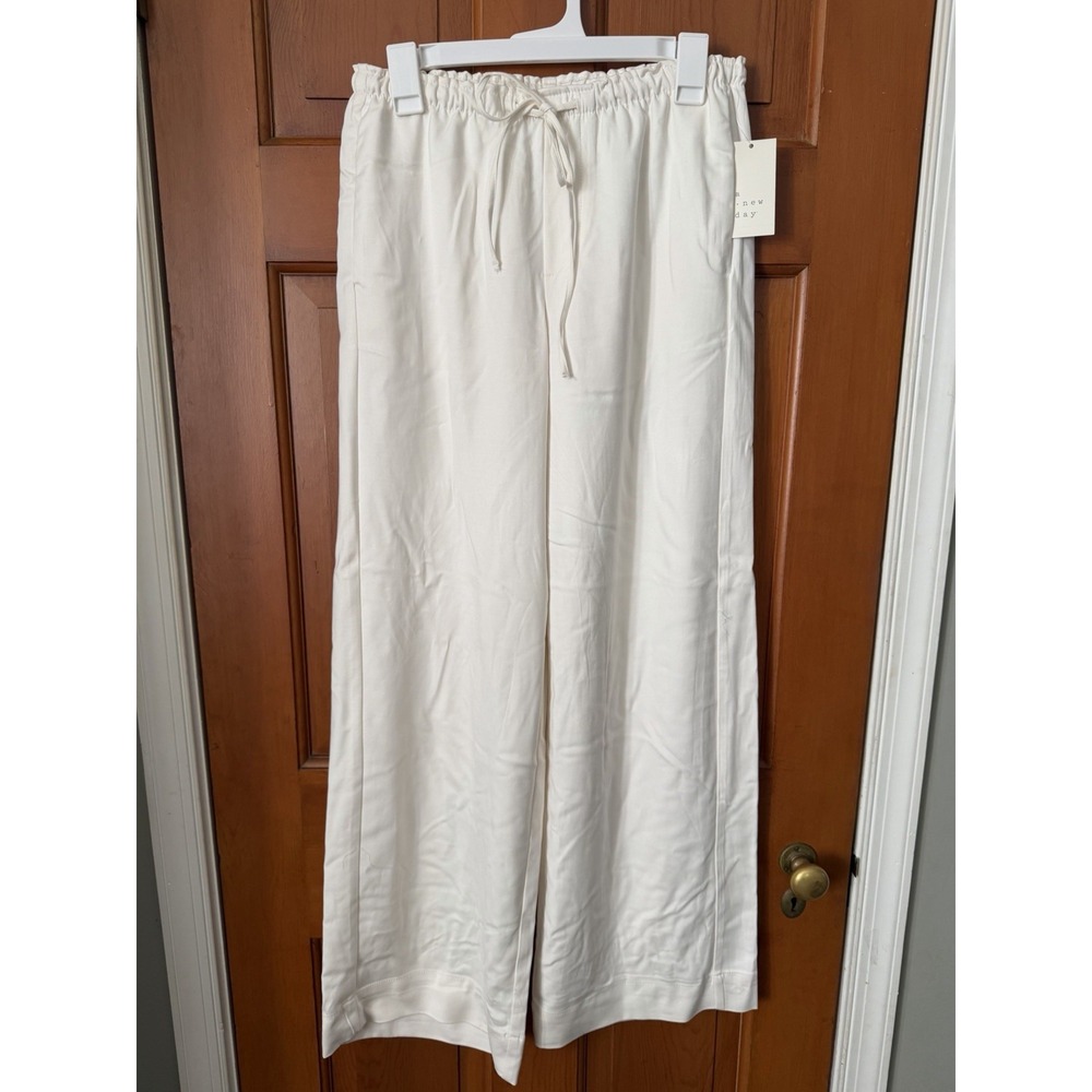 Women's A New Day White Pull-On Drawstring Wide Leg Pants Size Small Regular NWT